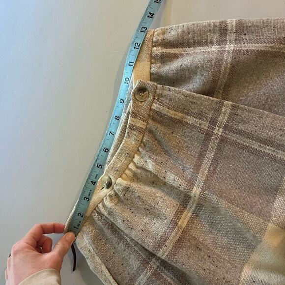 Vintage 90s Jones New York Cream Neutral Wool Plaid Print Wrap Mini Skirt - Picture 12 of 14